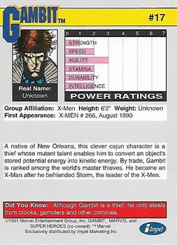 1991 Impel Marvel Universe II #17 Gambit Back