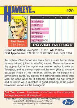 1991 Impel Marvel Universe II #20 Hawkeye Back