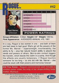 1991 Impel Marvel Universe II #42 Rogue Back
