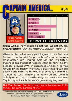 1991 Impel Marvel Universe II #54 Captain America Back