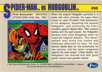 1991 Impel Marvel Universe II #98 Spider-Man vs. Hobgoblin Back