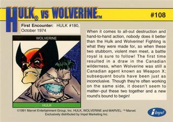 1991 Impel Marvel Universe II #108 Wolverine vs. Hulk Back