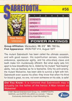 1991 Impel Marvel Universe II #56 Sabretooth Back