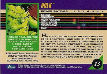 1992 Impel Marvel Universe #13 Hulk Back