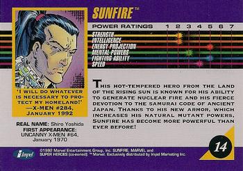 1992 Impel Marvel Universe #14 Sunfire Back