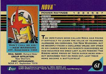 1992 Impel Marvel Universe #61 Nova Back