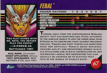 1992 Impel Marvel Universe #67 Feral Back