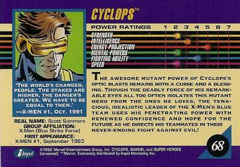 1992 Impel Marvel Universe #68 Cyclops Back