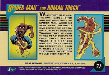 1992 Impel Marvel Universe #71 Spider-Man and Human Torch Back