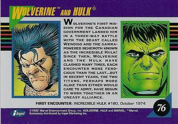 1992 Impel Marvel Universe #76 Wolverine and Hulk Back