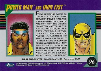 1992 Impel Marvel Universe #96 Power Man and Iron Fist Back