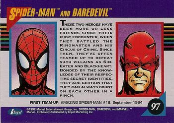1992 Impel Marvel Universe #97 Spider-Man and Daredevil Back