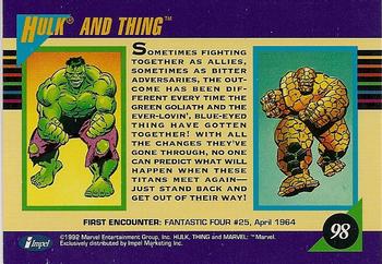 1992 Impel Marvel Universe #98 Hulk and Thing Back