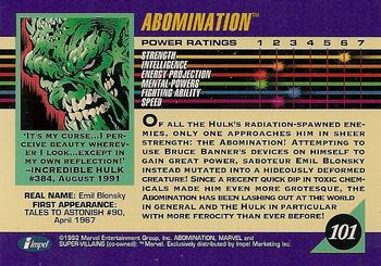 1992 Impel Marvel Universe #101 Abomination Back