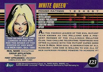 1992 Impel Marvel Universe #123 White Queen Back