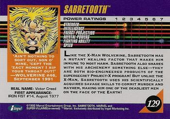 1992 Impel Marvel Universe #129 Sabretooth Back