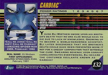 1992 Impel Marvel Universe #132 Cardiac Back