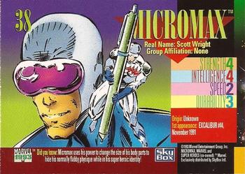 1993 SkyBox Marvel Universe #38 Micromax Back