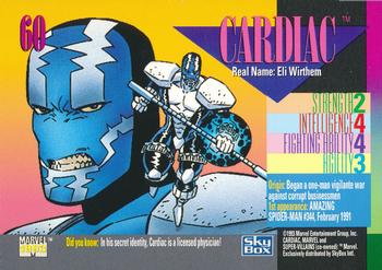 1993 SkyBox Marvel Universe #60 Cardiac Back