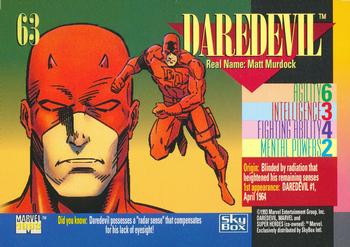 1993 SkyBox Marvel Universe #63 Daredevil Back