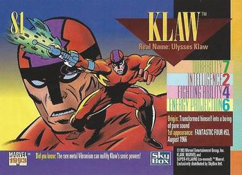 1993 SkyBox Marvel Universe #81 Klaw Back