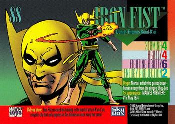 1993 SkyBox Marvel Universe #88 Iron Fist Back
