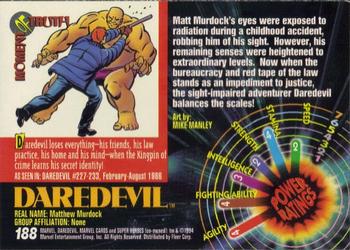 1994 Fleer Marvel Universe #188 Daredevil Back