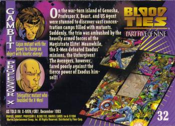 1994 Fleer Marvel Universe #32 Gambit & Professor X Back