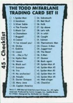 1990 Comic Images Marvel Comics Todd McFarlane Series 2 #45 The Todd McFarlane Trading Card Set II [Checklist] Front