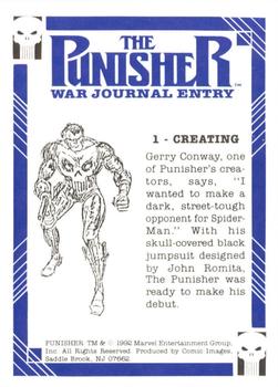 1992 Comic Images Punisher Guts and Gunpowder (Punisher War Journal) #1 Creating Back