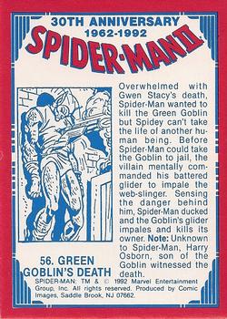 1992 Comic Images Spider-Man II: 30th Anniversary 1962-1992 #56 Green Goblin's Death Back