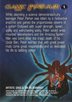 1996 SkyBox Premium Spider-Man #1 Classic Spider-Man Back
