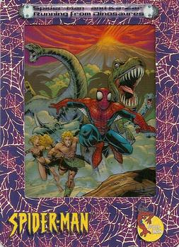 2002 ArtBox Spider-Man FilmCardz #5 Spider-Man and Ka-Zar Running From Dinosaurs Front