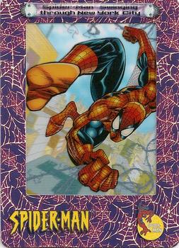 2002 ArtBox Spider-Man FilmCardz #13 Spider-Man Swinging through New York City Front