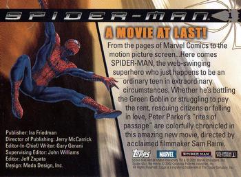 2002 Topps Spider-Man #1 A Movie at Last! [Title Card] Back