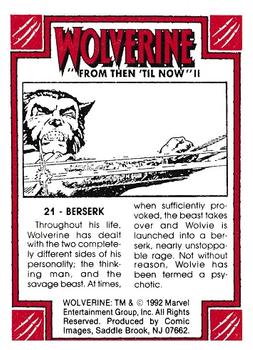 1992 Comic Images Wolverine From Then 'Til Now II #21 Berserk Back