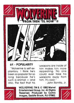 1992 Comic Images Wolverine From Then 'Til Now II #61 Popularity Back