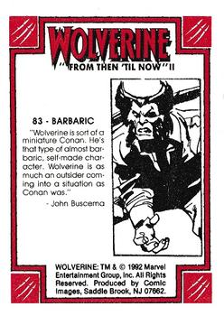 1992 Comic Images Wolverine From Then 'Til Now II #83 Barbaric Back