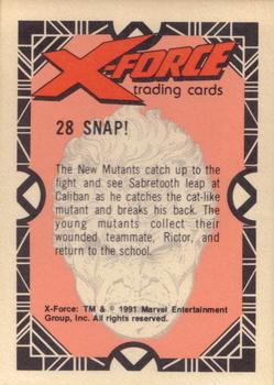 1991 Comic Images X-Force #28 Snap! (Caliban) / Sabretooth Back