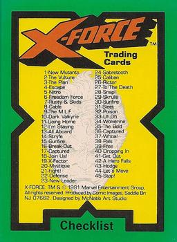 1991 Comic Images X-Force #90 Checklist Front