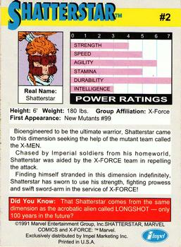 1991 Impel X-Force #2 Shatterstar Back