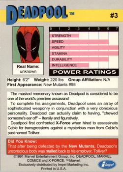 1991 Impel X-Force #3 Deadpool Back