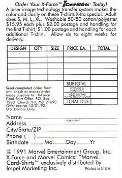 1991 Impel X-Force #NNO T-Shirt Offer Back