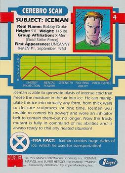 1992 Impel The Uncanny X-Men #4 Iceman Back