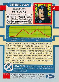 1992 Impel The Uncanny X-Men #12 Psylocke Back