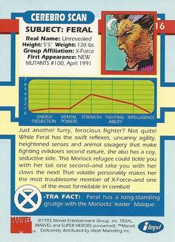 1992 Impel X-Men #16 Feral Back