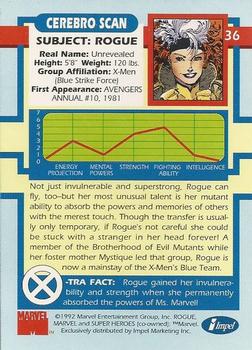 1992 Impel The Uncanny X-Men #36 Rogue Back