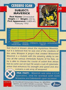 1992 Impel The Uncanny X-Men #39 Maverick Back
