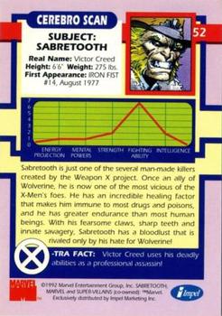 1992 Impel The Uncanny X-Men #52 Sabretooth Back