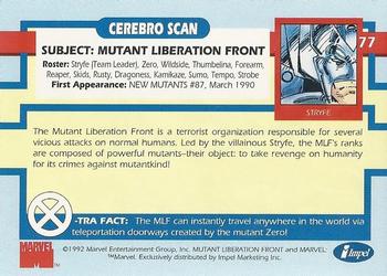 1992 Impel The Uncanny X-Men #77 Mutant Liberation Front Back